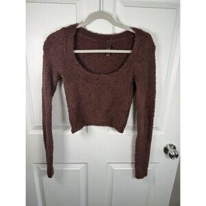 Skims Size S/M Reddish Brown Teddy Bear Sherpa Textured Pullover Crop Top
